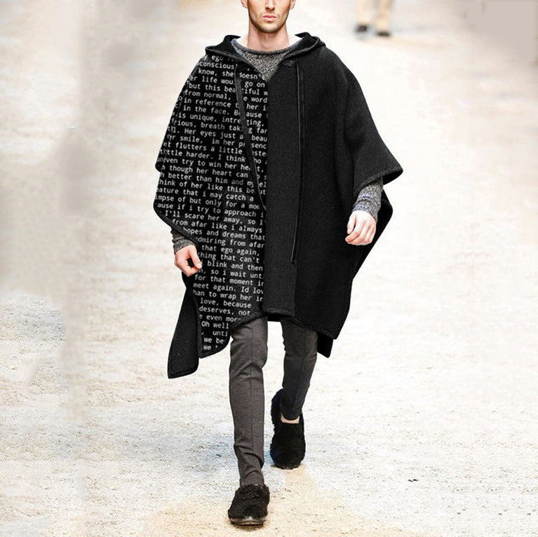 Herren Oversized Kapuzenponcho aus Strick mit geometrischem Mosaikmuster Shop Nory