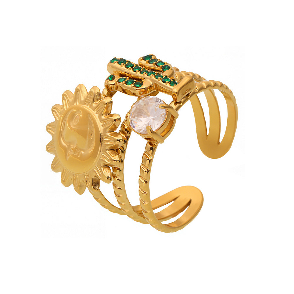 Damen Offener Ring mit kunstvollem Sonnen- und Zirkon-Design Shop Nory