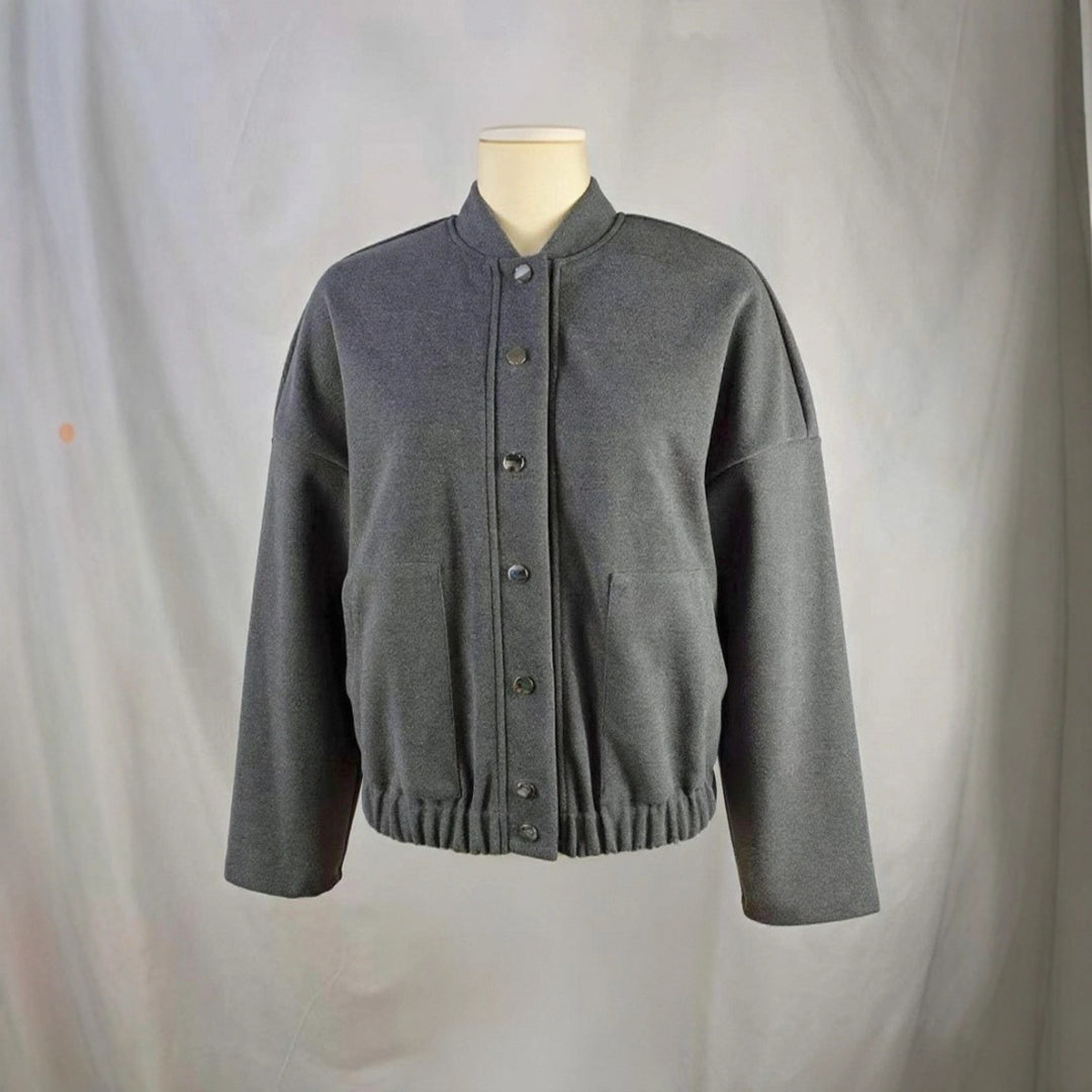 Damen nan kuschelige Fleece-Bomberjacke mit Stehkragen Rippbund und Druckknopfleiste Shop Nory