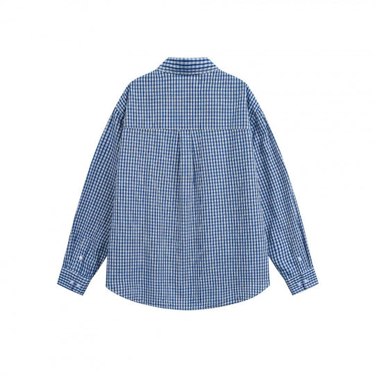 Unisex Oversize-Karohemd mit Hemdkragen, Brusttasche und abgerundetem Saum Shop Nory