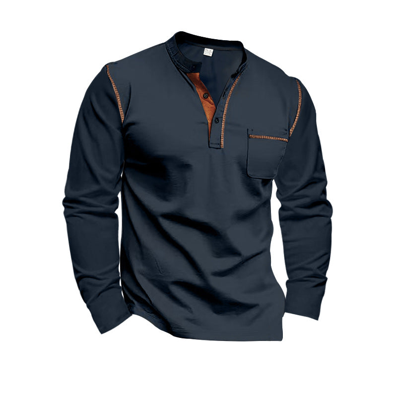 Herren Langarm-Henley-Shirt mit modernem Kragen und praktischer Brusttasche