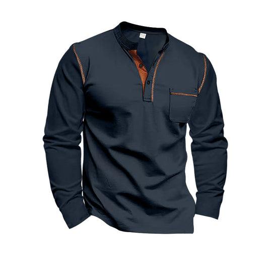 Herren Langarm-Henley-Shirt mit modernem Kragen und praktischer Brusttasche