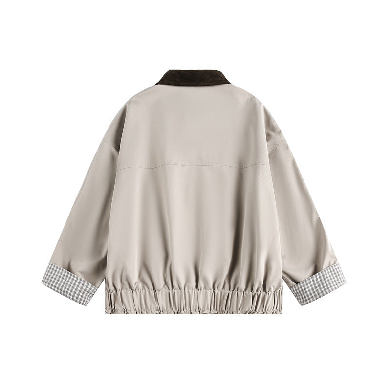Unisex Kurz geschnittene Boxy‑Blousonjacke mit Cordkragen und kariertem Ärmelumschlag Shop Nory