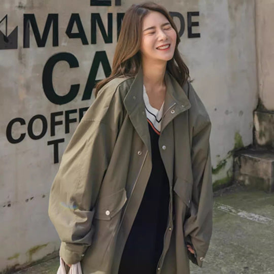 Damen Langer Oversize-Windbreaker im Utility-Look mit Pattentaschen Shop Nory