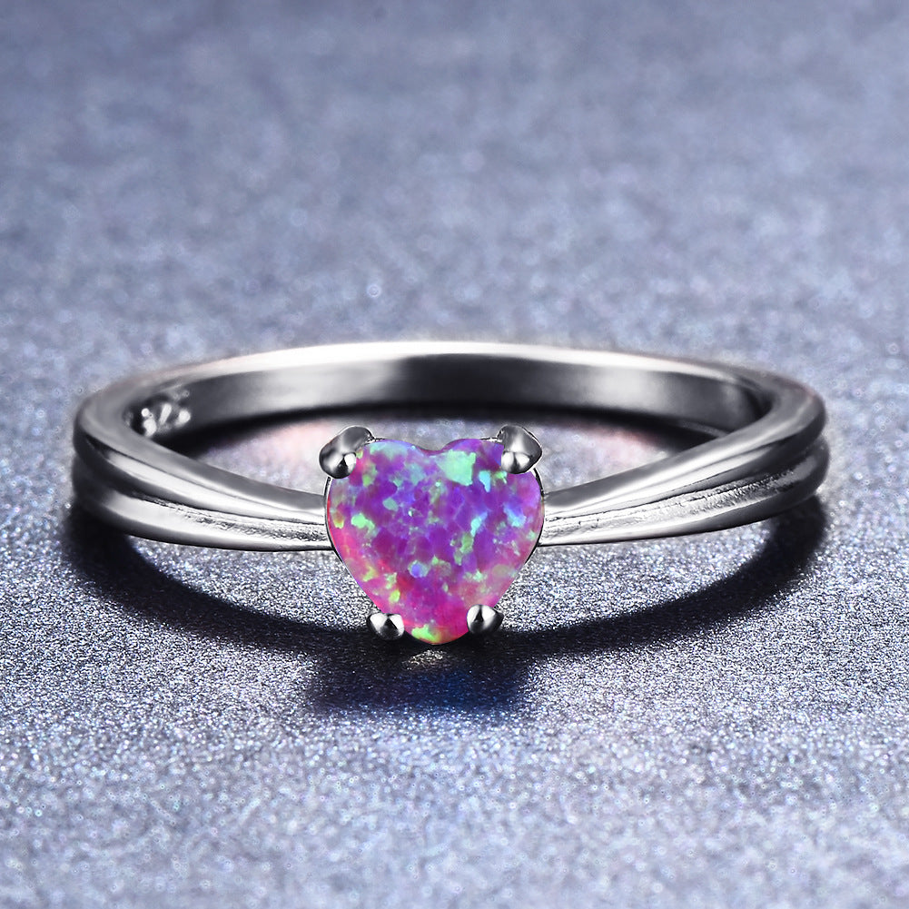 Damen Ring mit herzförmigem Opal und elegante Doppelband-Design Shop Nory