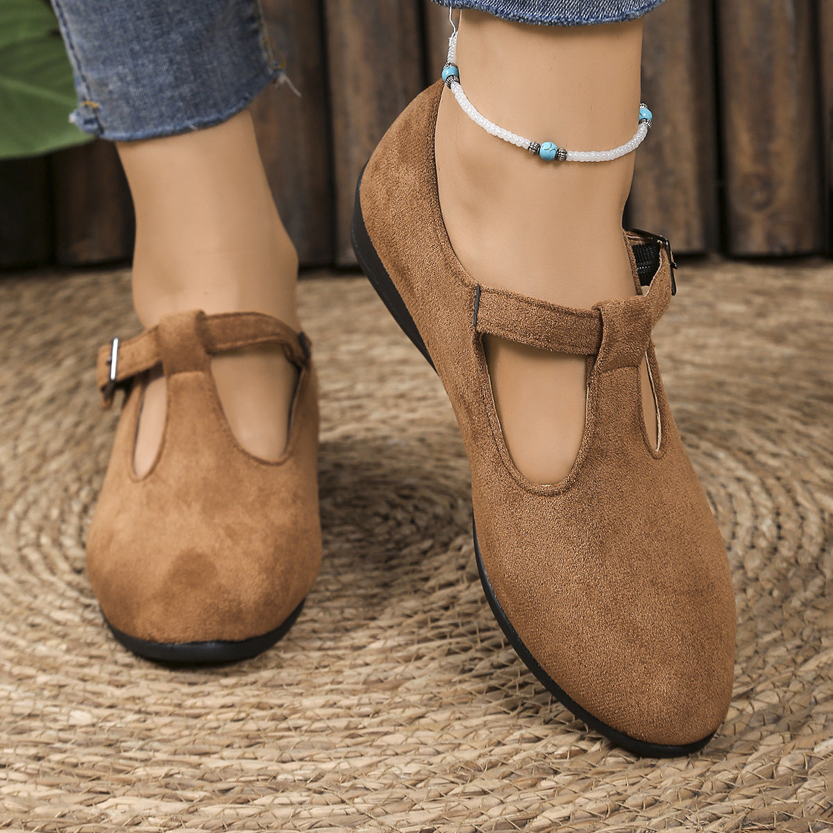 Damen Wedge-Mokassins mit seitlichem Riemen und ergonomischem Fußbett