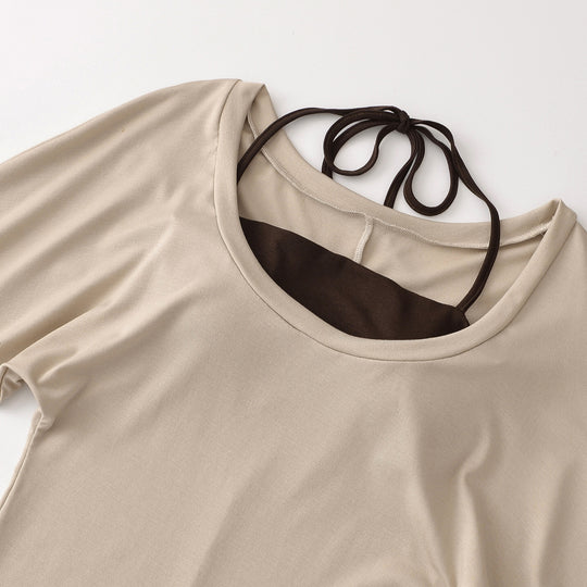 Damen Lagen-Langarmshirt mit integriertem Spaghettiträger-Cami und weitem Rundhals Shop Nory