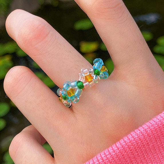 Damenring mit bunten Perlen und floralen Motiven Shop Nory