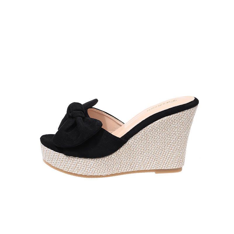 Damen Wedge-Pantoletten mit kreativem Schleifen-Design und verstellbarem Riemen