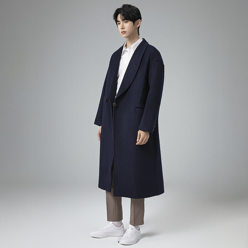 Herren Maxilanger Wollmix-Übermantel im Oversize-Schnitt mit weitem Schalkragen und dekorativer Gurtleiste Shop Nory