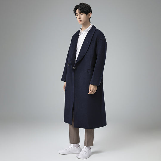 Herren Maxilanger Wollmix-Übermantel im Oversize-Schnitt mit weitem Schalkragen und dekorativer Gurtleiste Shop Nory