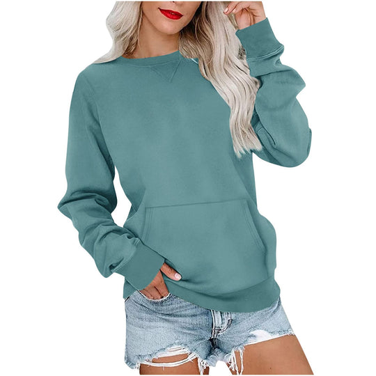 Damen Lockeres Sweatshirt mit Rundhalsausschnitt und Kängurutasche Shop Nory