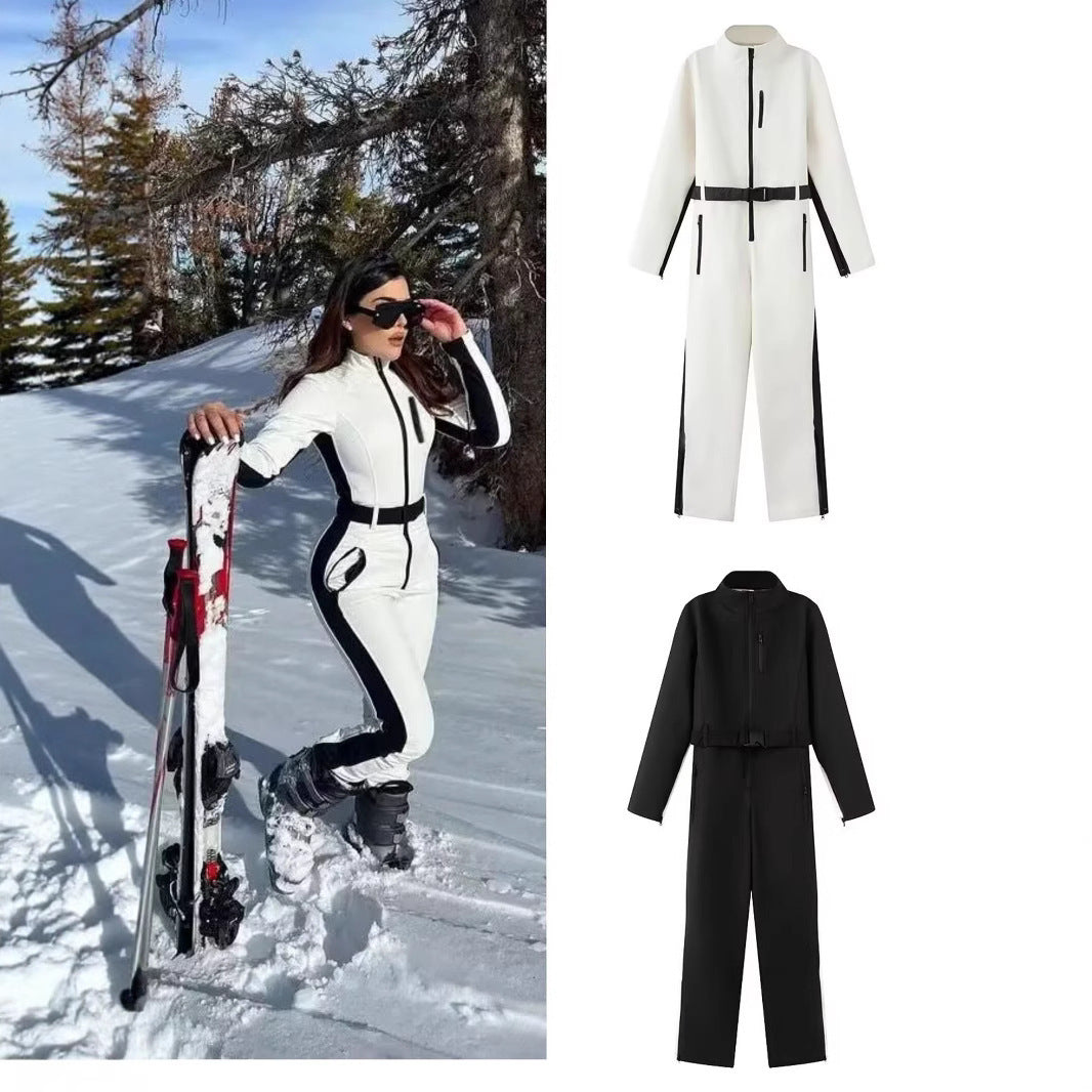 Damen Utility-Overall mit hohem Kragen, funktionalen Reißverschlüssen und Taillengürtel Shop Nory