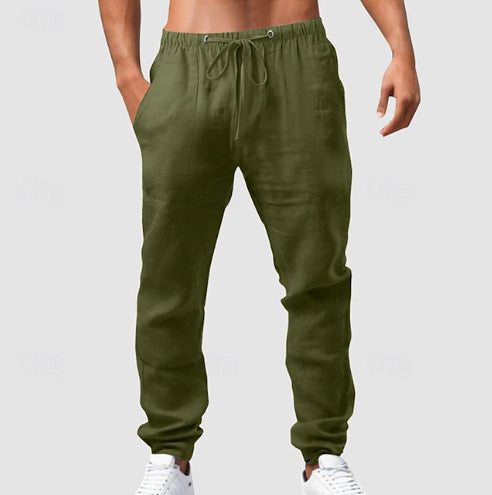 Herren entspannt-sportliche Leinenfreizeithose mit Kordelbund, elastischen Knöchelabschlüssen und seitlichen Nahttaschen Shop Nory