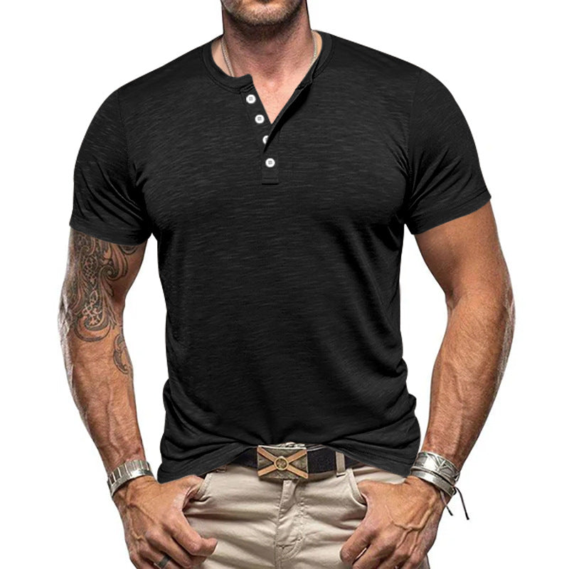 Herren Kurzarm-Henley-T-Shirt aus atmungsaktivem Baumwollmix mit modernem Schnitt