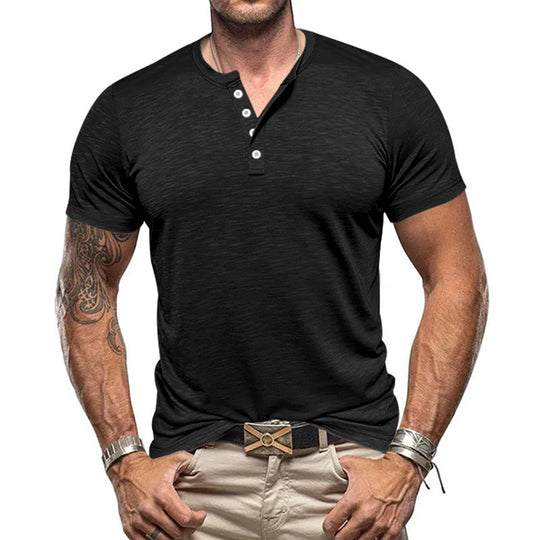 Herren Kurzarm-Henley-T-Shirt aus atmungsaktivem Baumwollmix mit modernem Schnitt