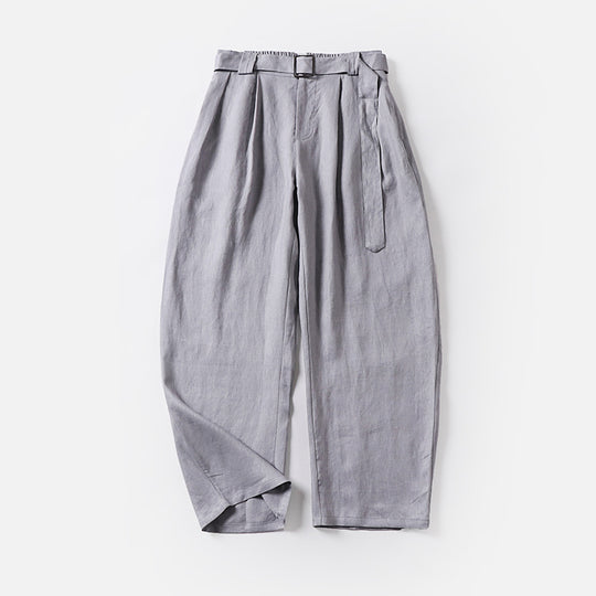 Damen Hochtaillierte Leinen-Baumwoll Bundfaltenhose mit Bindegürtel und tapered Bein Shop Nory