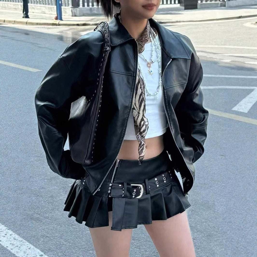 Damen Lässige Lederjacke mit Nieten