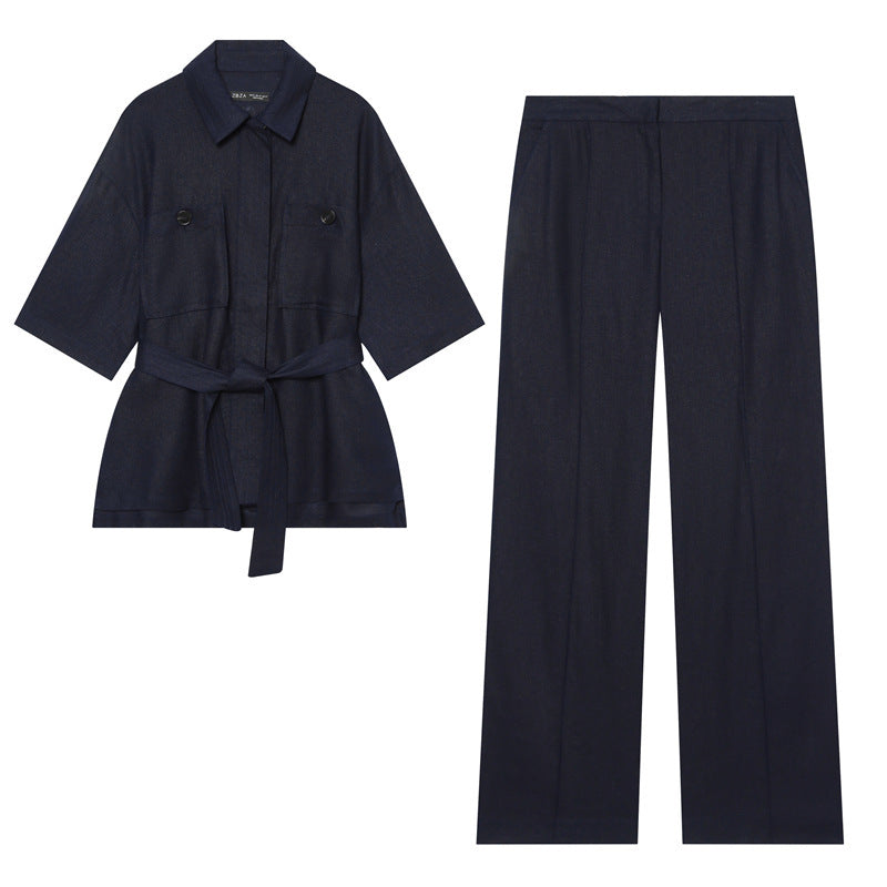 Damen Leichte Leinenhose mit weitem Bein und Bügelfalte Shop Nory