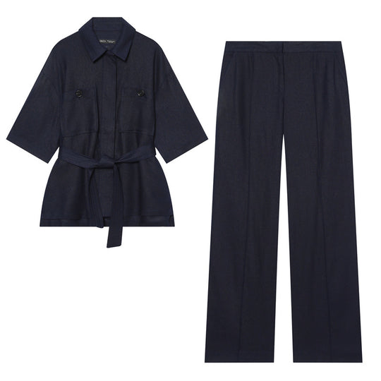 Damen Leichte Leinenhose mit weitem Bein und Bügelfalte Shop Nory
