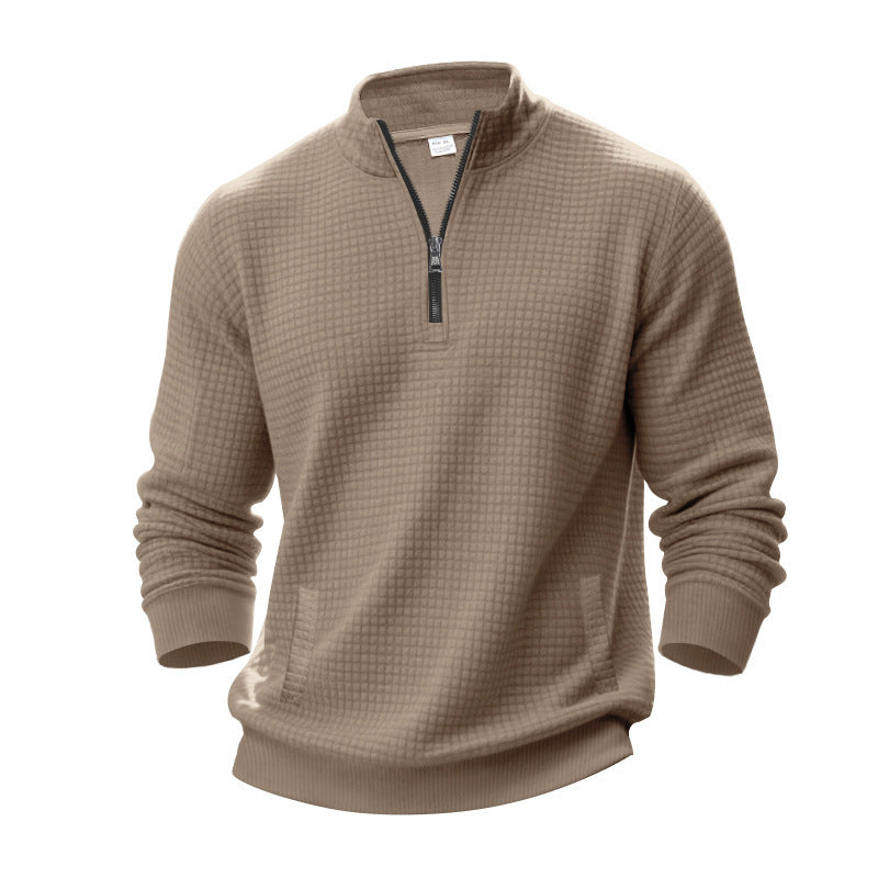 Herren nan Waffelstrick-Halbzip-Pullover mit Stehkragen und elastischem Saum Shop Nory