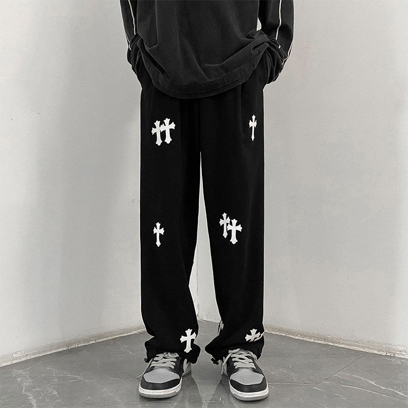 Herren weite Baumwoll-Jogginghose mit Allover-Kreuzprint und elastischem Tunnelzugbund Shop Nory