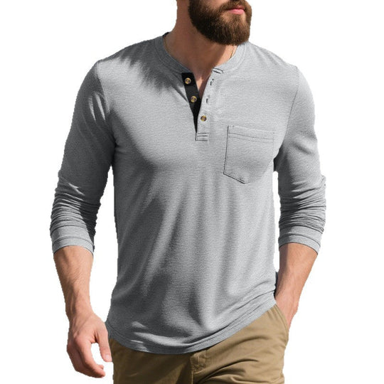 Herren Langarm-Henley-Shirt aus weichem Baumwollmix mit praktischer Brusttasche