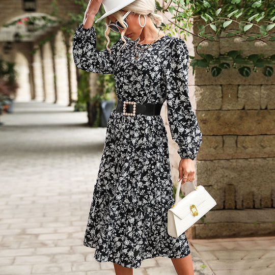 Damen Midikleid mit taillierter Silhouette, Perlen-Schnallen-Gürtel und Stufenrock Shop Nory