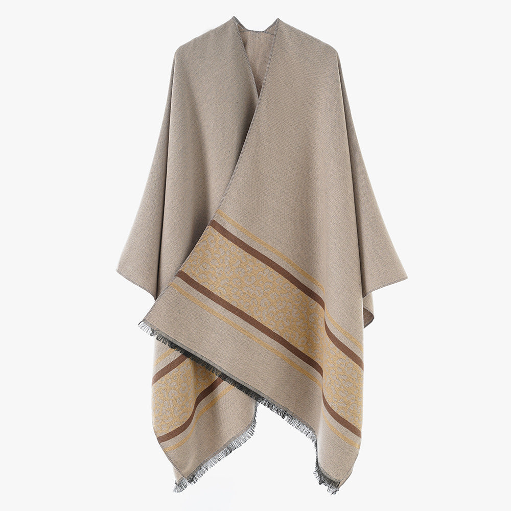 Damen Kimono-Cape im Wickelstil mit Animalbordüre und Fransenabschluss Shop Nory