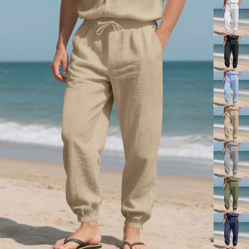 Herren Leichte Leinenoptik-Loungehose mit Tunnelzug, elastischem Knöchelabschluss & Seitentaschen Shop Nory
