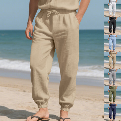Herren Leichte Leinenoptik-Loungehose mit Tunnelzug, elastischem Knöchelabschluss & Seitentaschen Shop Nory