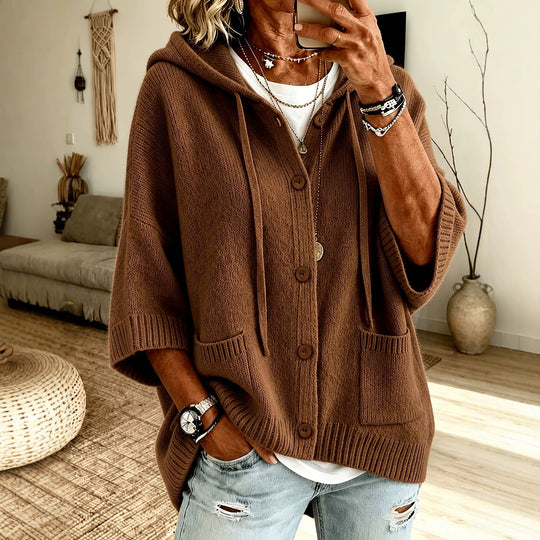 Damen Oversize Kapuzen-Cardigan mit Holzknöpfen und kastiger Silhouette Shop Nory