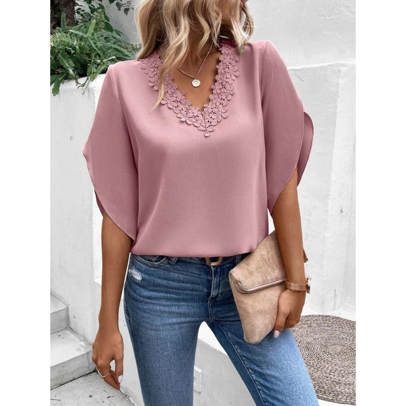 Damen elegante Bluse mit Spitzenverzierung Shopnory
