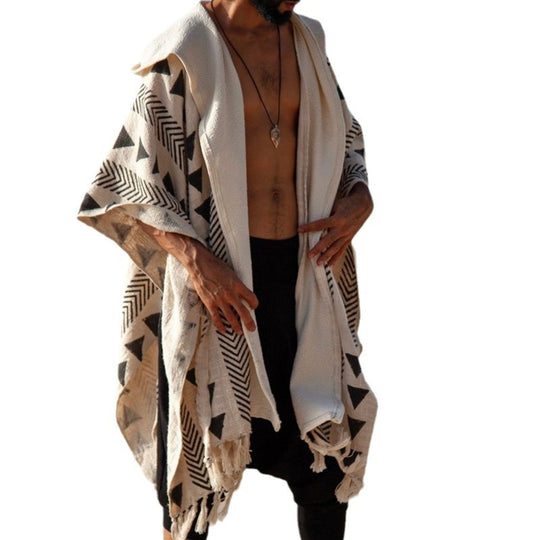 Herren Strandponcho mit Kapuze und geometrischem Jacquardmuster Shop Nory