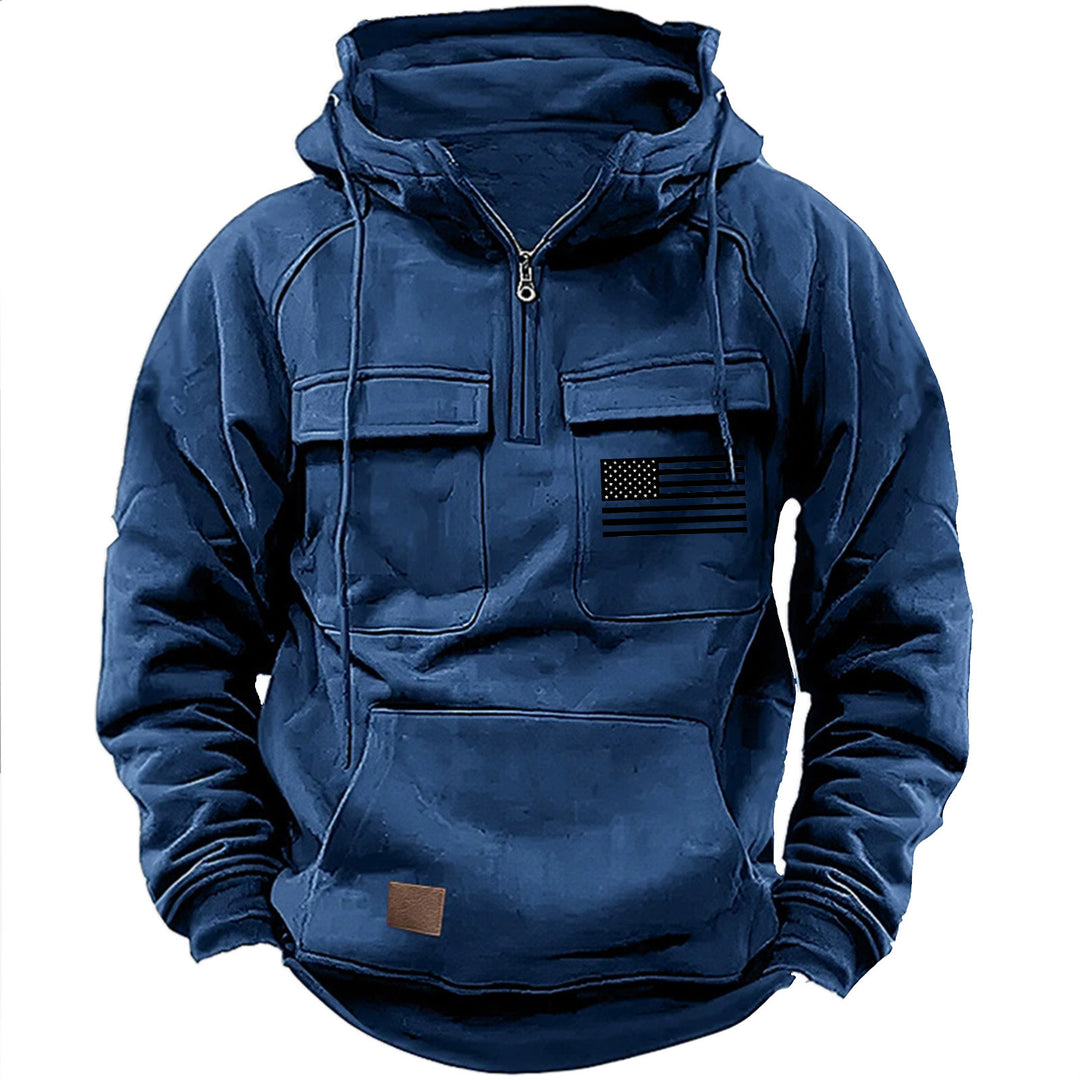 Herren nan urbaner Kapuzenpullover mit taktischen Brusttaschen und halbem Reißverschluss Shop Nory