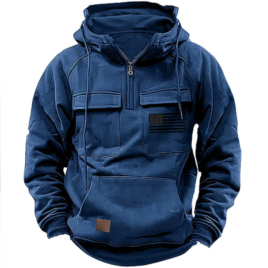 Herren nan urbaner Kapuzenpullover mit taktischen Brusttaschen und halbem Reißverschluss Shop Nory