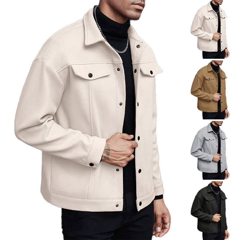 Herren nan Hemdjacke aus Wollmischung mit Druckknöpfen und Pattentaschen Shopnory