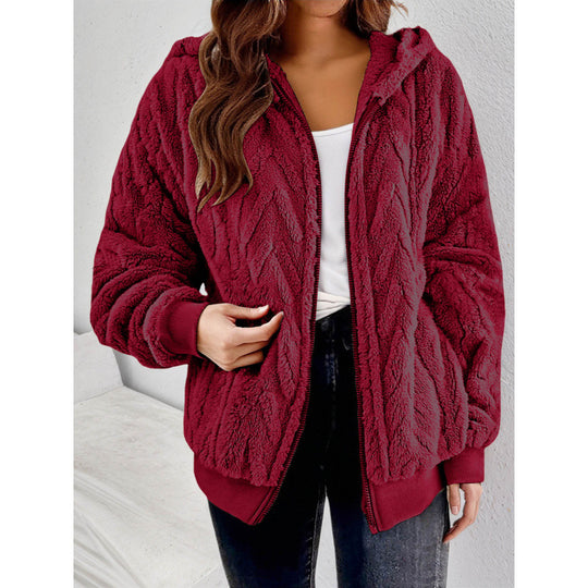 Damen Kapuzen-Teddyjacke mit Reißverschluss, weichem Plüsch und elastischem Bündchen Shop Nory