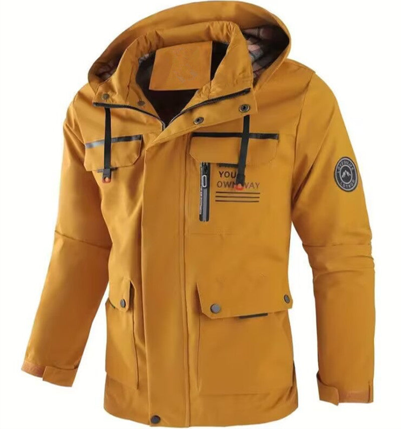 Herren Funktionsjacke mit Kapuze, Utility-Taschen und kariertem Futter Shop Nory