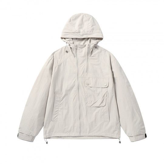 Unisex Leichte Kapuzen-Übergangsjacke mit großem Pattentaschen-Detail und Kordelzug Shop Nory