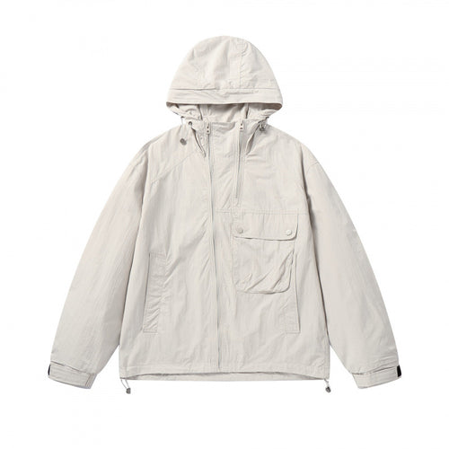 Unisex Leichte Kapuzen-Übergangsjacke mit großem Pattentaschen-Detail und Kordelzug Shop Nory