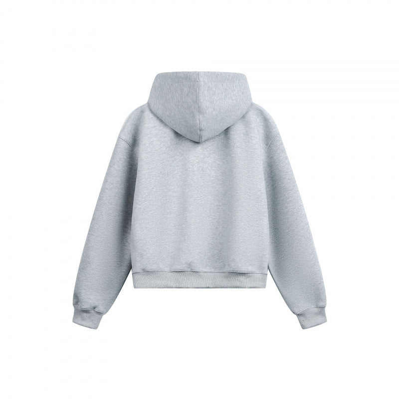 Damen Boxy-Kapuzen-Sweatjacke mit durchgehendem Reißverschluss, kariert gefütterter Kapuze und Kängurutaschen Shop Nory
