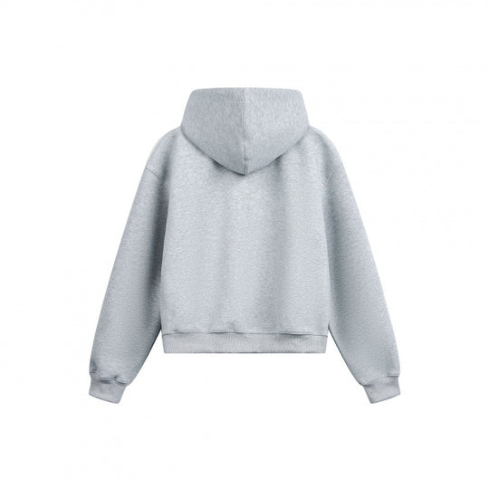 Damen Boxy-Kapuzen-Sweatjacke mit durchgehendem Reißverschluss, kariert gefütterter Kapuze und Kängurutaschen Shop Nory