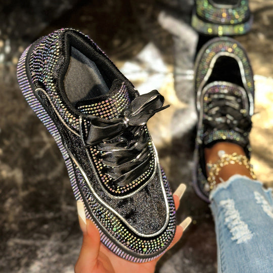 Damen Glamouröse Sneaker mit funkelnden Strass-Applikationen und bequemer Sohle