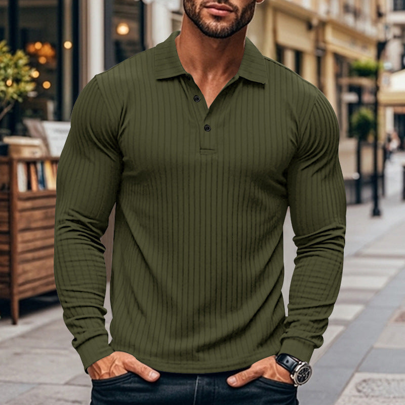 Herren Langarm-Henley-Shirt mit strukturiertem Rippenmuster