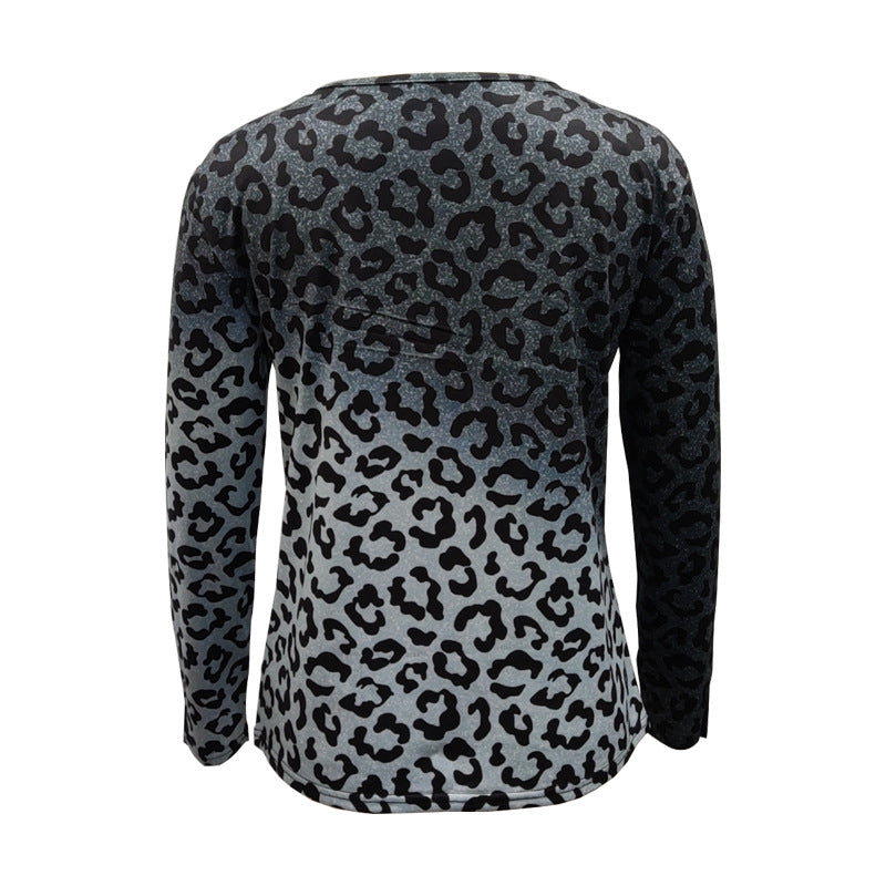 Damen V-Ausschnitt Langarmoberteil mit Ombre-Leo-Muster und lässiger Passform Shop Nory