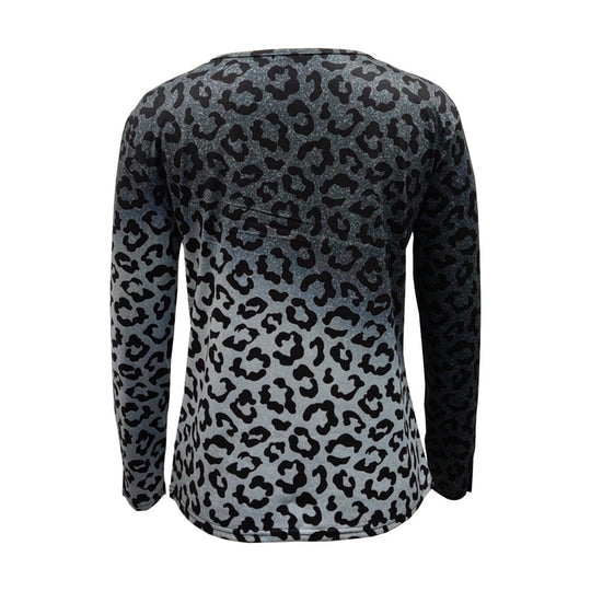 Damen V-Ausschnitt Langarmoberteil mit Ombre-Leo-Muster und lässiger Passform Shop Nory