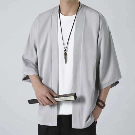 Herren kimonoartige Kurzjacke im Oversize-Stil mit offenem Schnitt und weichem Fall Shop Nory