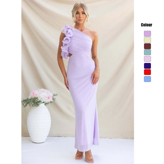 Damen Elegantes Rüschen-Maxikleid mit einem schulterfreien Design und figurbetontem Schnitt