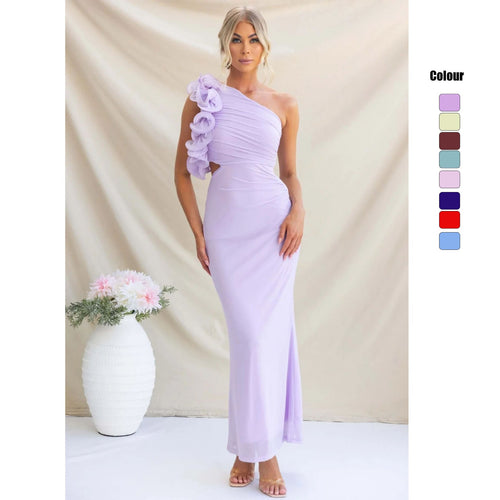 Damen Elegantes Rüschen-Maxikleid mit einem schulterfreien Design und figurbetontem Schnitt